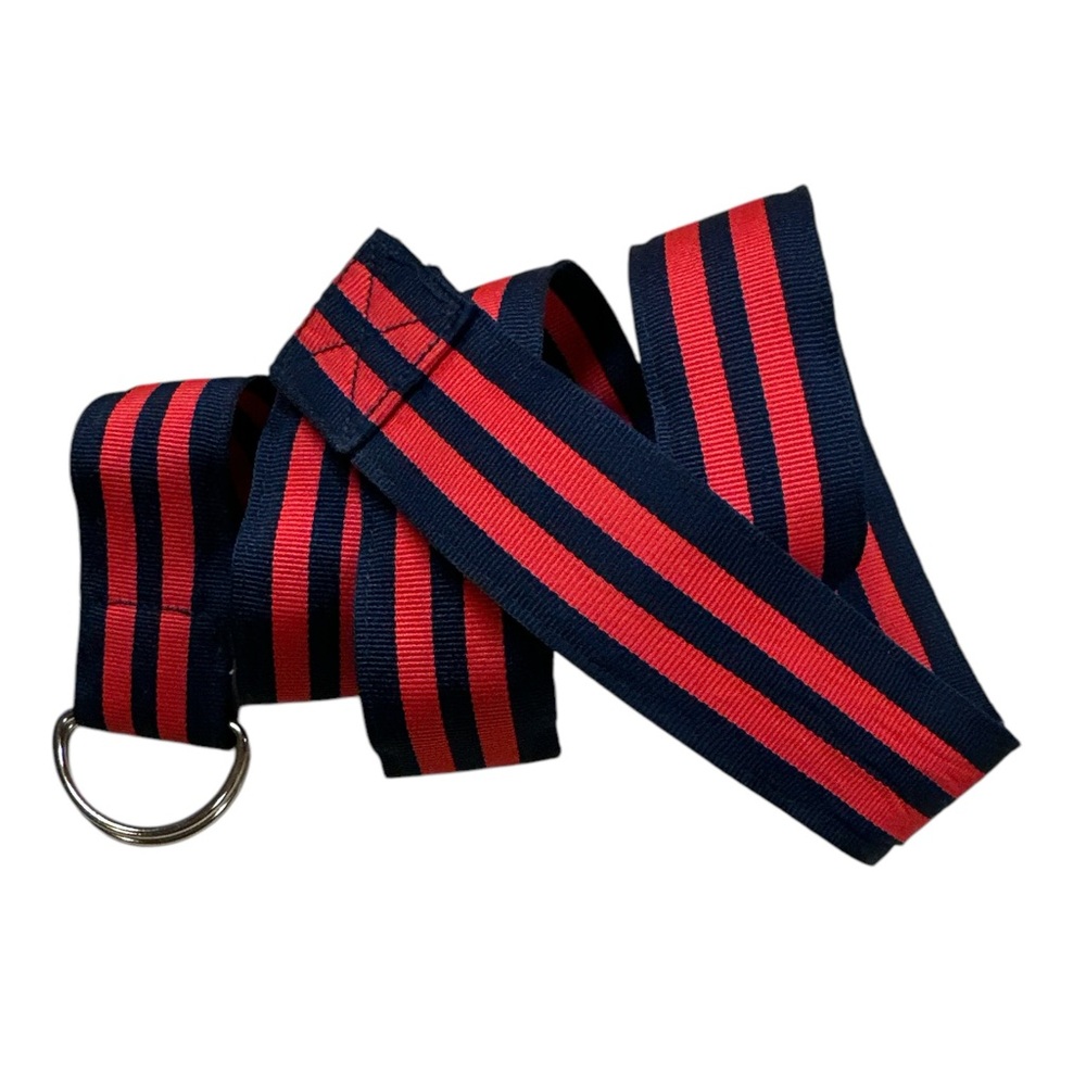 Canvas Red Blue Stripes Belt with D Ring Buckle Preowned